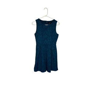 Teal Floral Jacquard Sleeveless Mini Dress Keyhole Back Womens S